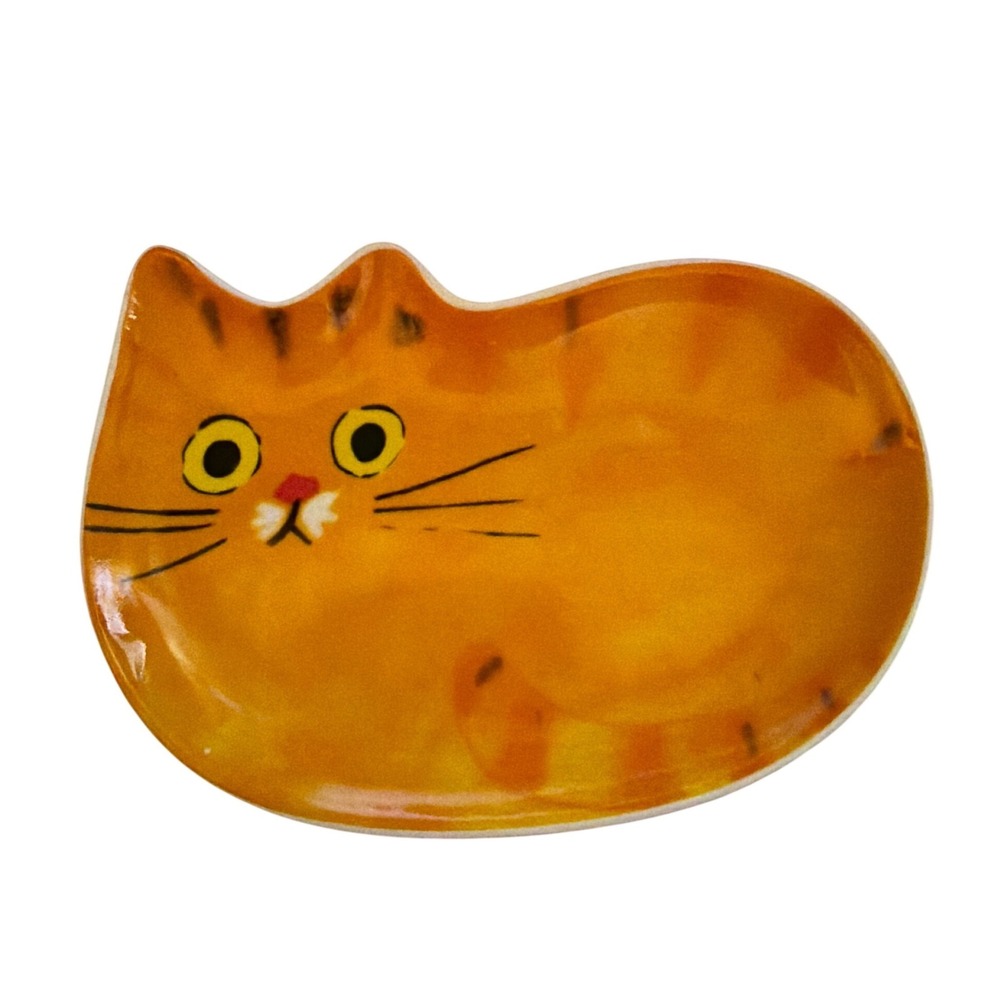 Orange Tabby  Cat Ceramic Dish Small Excellent Kawaii Trinket Tray‎ New